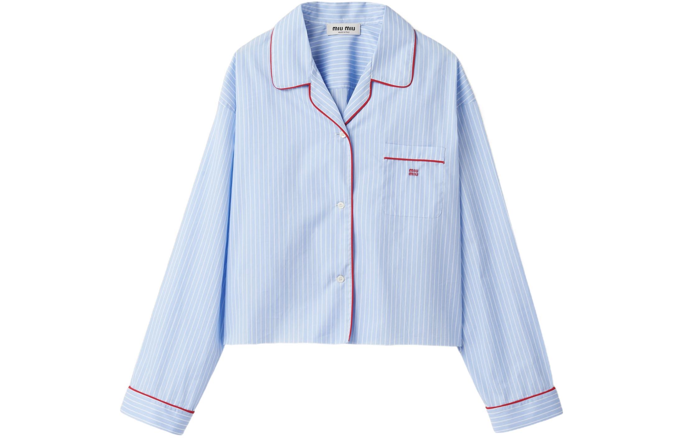 Order (W) MIU MIU SS24 条纹印花长袖衬衫 浅蓝色. MK1819-137Q-F0X24-S-OOO