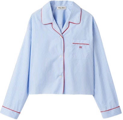 (W) MIU MIU SS24 条纹印花长袖衬衫 浅蓝色. MK1819-137Q-F0X24-S-OOO Order (W) MIU MIU SS24 条纹印花长袖衬衫 浅蓝色. MK1819-137Q-F0X24-S-OOO