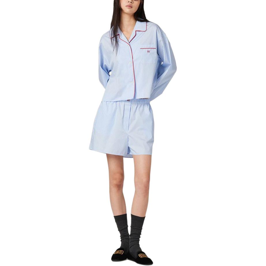 Lookbook (W) MIU MIU SS24 条纹印花长袖衬衫 浅蓝色. MK1819-137Q-F0X24-S-OOO