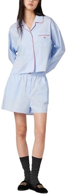 (W) MIU MIU SS24 条纹印花长袖衬衫 浅蓝色. MK1819-137Q-F0X24-S-OOO Lookbook (W) MIU MIU SS24 条纹印花长袖衬衫 浅蓝色. MK1819-137Q-F0X24-S-OOO