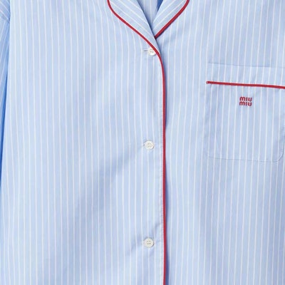 (W) MIU MIU SS24 条纹印花长袖衬衫 浅蓝色. MK1819-137Q-F0X24-S-OOO Purchase (W) MIU MIU SS24 条纹印花长袖衬衫 浅蓝色. MK1819-137Q-F0X24-S-OOO