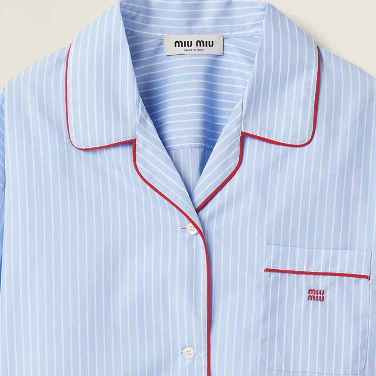 Sizing (W) MIU MIU SS24 条纹印花长袖衬衫 浅蓝色. MK1819-137Q-F0X24-S-OOO