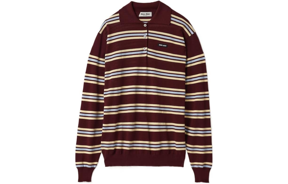 (Women) MIU MIU SS24  Two-Tone Striped Ribbed Knit Sweater Amaranth Red MML885-14AX-F0399-S-OOO