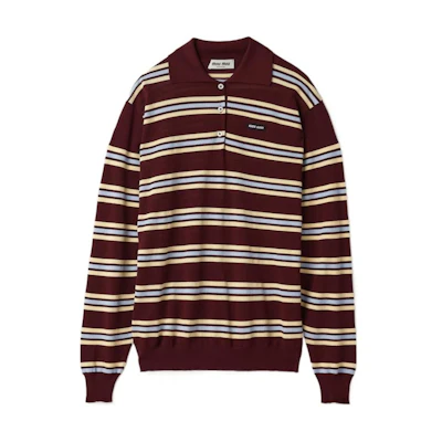 (Women) MIU MIU SS24 Two-Tone Striped Ribbed Knit Sweater Amaranth Red MML885-14AX-F0399-S-OOO