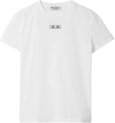 (W) MIU MIU SS24 Baju-T Pendek Putih Bersulam Logo MJN483-14ER-F0009-S-WMO Buy (W) MIU MIU SS24 Baju-T Pendek Putih Bersulam Logo MJN483-14ER-F0009-S-WMO