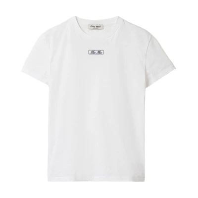 (Women) MIU MIU SS24 White Cropped Embroidered Logo T-Shirt MJN483-14ER-F0009-S-WMO