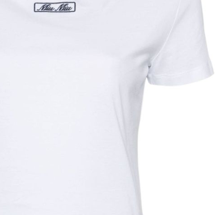 Shop (W) MIU MIU SS24 Baju-T Pendek Putih Bersulam Logo MJN483-14ER-F0009-S-WMO
