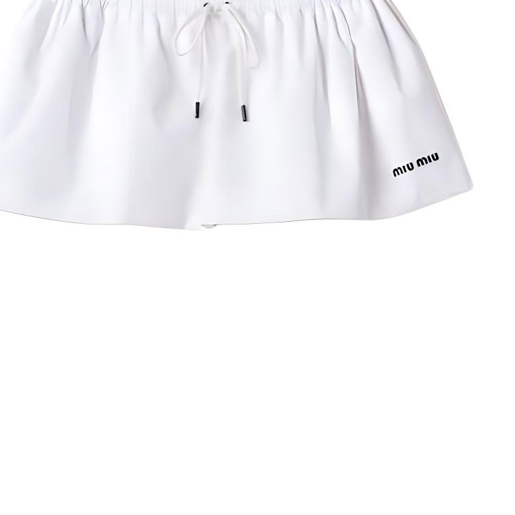 Cheap (W) MIU MIU SS24 白色Logo抽绳休闲半身裙。 MG2236-10RG-F0009-S-OOO