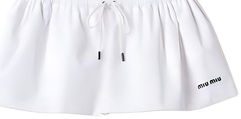 (W) MIU MIU SS24 白色Logo抽绳休闲半身裙。 MG2236-10RG-F0009-S-OOO Cheap (W) MIU MIU SS24 白色Logo抽绳休闲半身裙。 MG2236-10RG-F0009-S-OOO