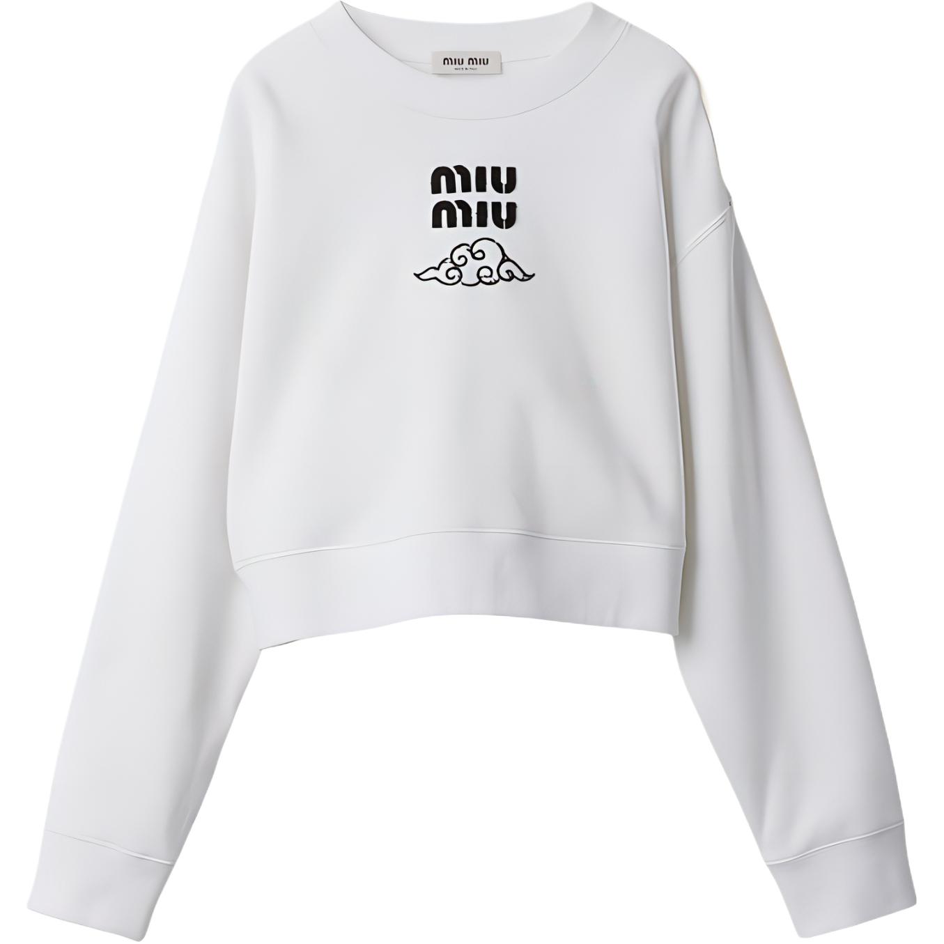 (Women) MIU MIU SS24  White Logo Print Cropped Crewneck Long Sleeve Sweatshirt MJL002-14RK-F0009-S-OOO