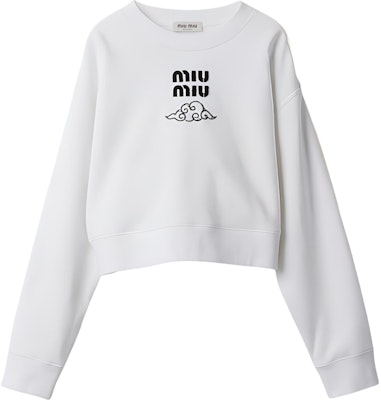 (W) MIU MIU SS24 白色Logo印花短款长袖圆领卫衣 MJL002-14RK-F0009-S-OOO Buy (W) MIU MIU SS24 白色Logo印花短款长袖圆领卫衣 MJL002-14RK-F0009-S-OOO