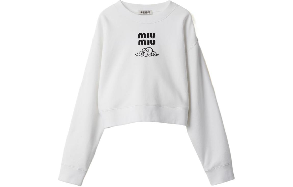 Order (W) MIU MIU SS24 白色Logo印花短款长袖圆领卫衣 MJL002-14RK-F0009-S-OOO