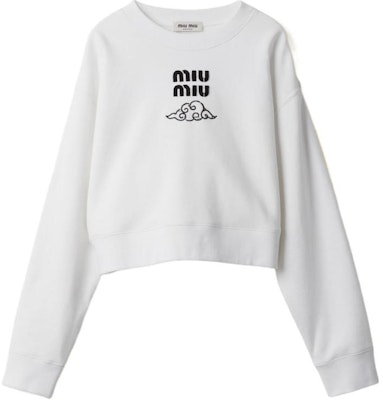 (W) MIU MIU SS24 白色Logo印花短款长袖圆领卫衣 MJL002-14RK-F0009-S-OOO Order (W) MIU MIU SS24 白色Logo印花短款长袖圆领卫衣 MJL002-14RK-F0009-S-OOO