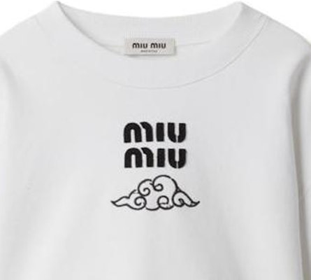 (W) MIU MIU SS24 白色Logo印花短款长袖圆领卫衣 MJL002-14RK-F0009-S-OOO Details for (W) MIU MIU SS24 白色Logo印花短款长袖圆领卫衣 MJL002-14RK-F0009-S-OOO