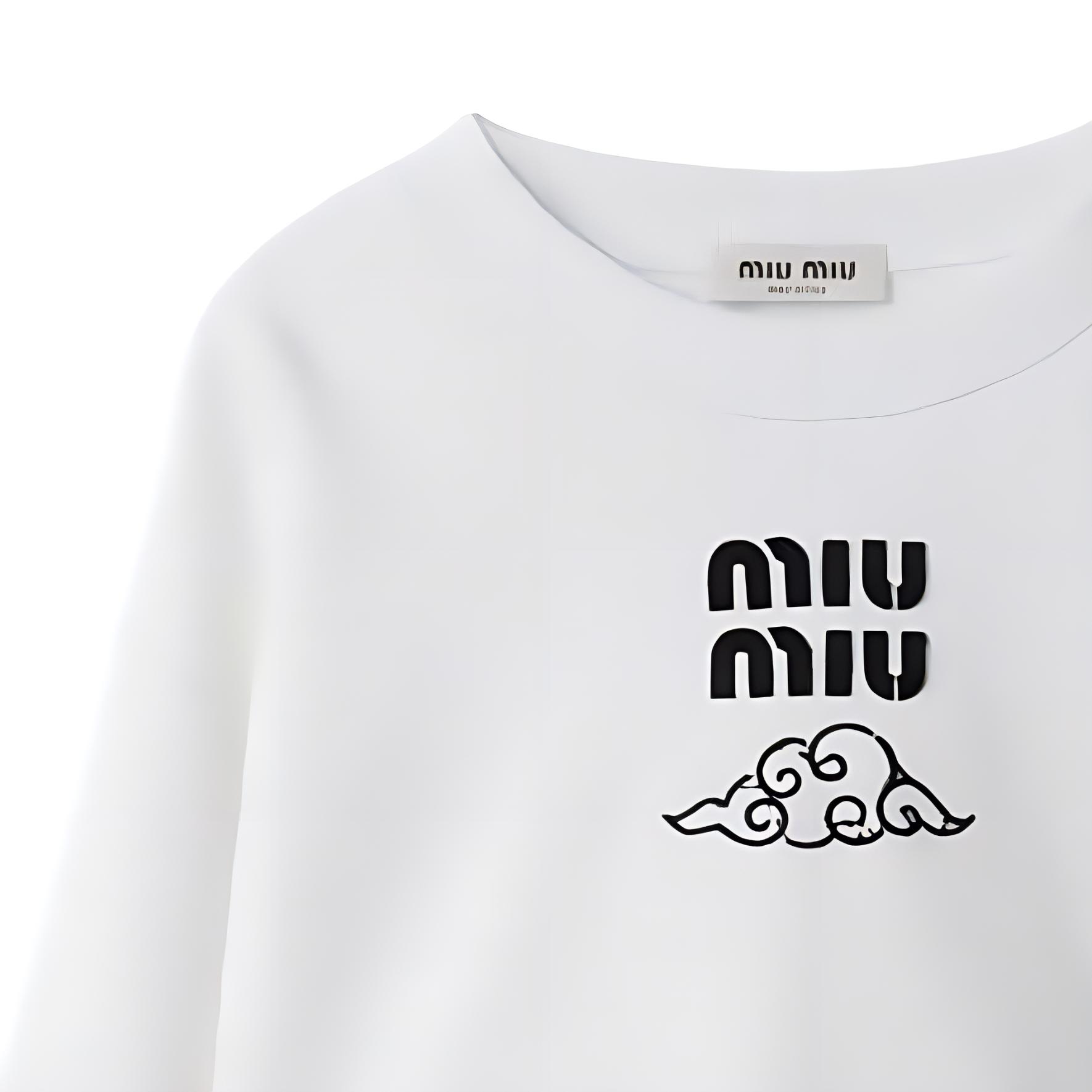 Sizing (W) MIU MIU SS24 白色Logo印花短款长袖圆领卫衣 MJL002-14RK-F0009-S-OOO