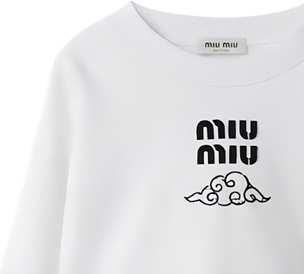 (W) MIU MIU SS24 白色Logo印花短款长袖圆领卫衣 MJL002-14RK-F0009-S-OOO Sizing (W) MIU MIU SS24 白色Logo印花短款长袖圆领卫衣 MJL002-14RK-F0009-S-OOO
