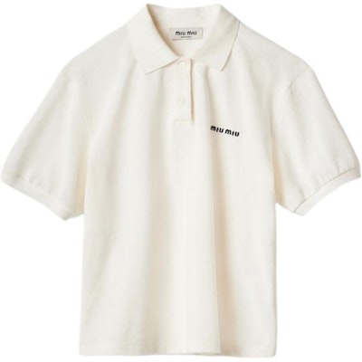 (W) MIU MIU SS24 Baju Polo Lengan Pendek Putih dengan Logo Sulaman. MJN535-14RW-F0009-S-OOO Buy (W) MIU MIU SS24 Baju Polo Lengan Pendek Putih dengan Logo Sulaman. MJN535-14RW-F0009-S-OOO