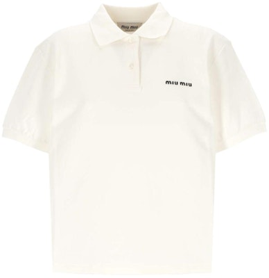 (W) MIU MIU SS24 Baju Polo Lengan Pendek Putih dengan Logo Sulaman. MJN535-14RW-F0009-S-OOO Order (W) MIU MIU SS24 Baju Polo Lengan Pendek Putih dengan Logo Sulaman. MJN535-14RW-F0009-S-OOO