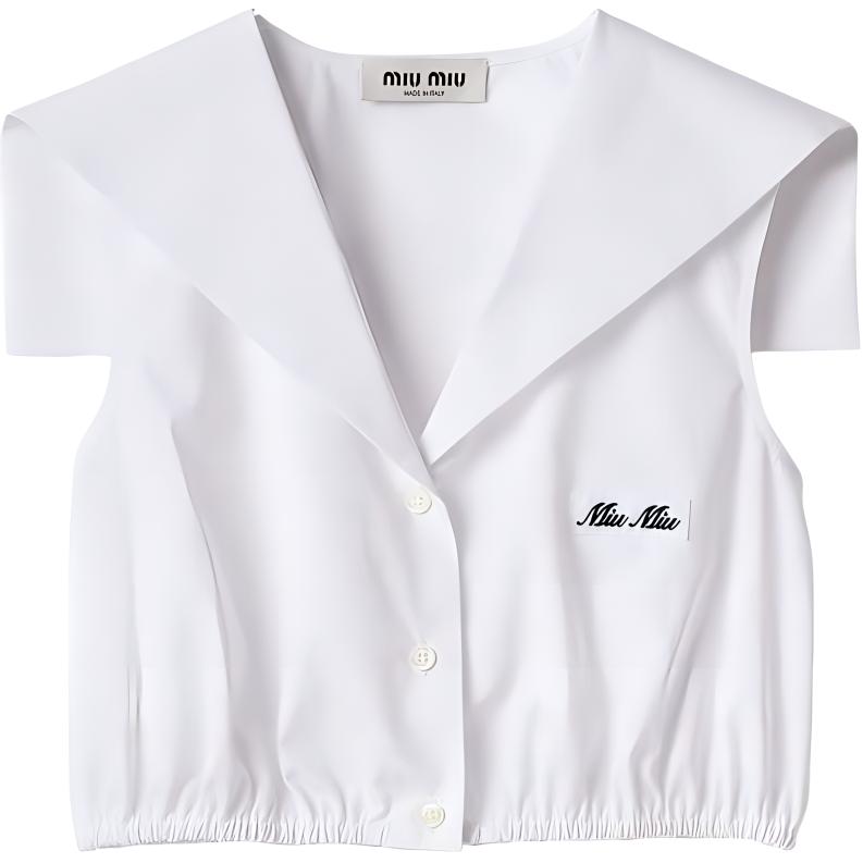 (Women) MIU MIU SS24  White Sleeveless Shirt with Logo Pattern Design. MT1961-10RG-F0009-S-OOO