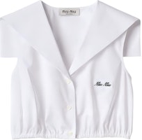 (Women) MIU MIU SS24 White Sleeveless Shirt with Logo Pattern Design. MT1961-10RG-F0009-S-OOO (Women) MIU MIU SS24 White Sleeveless Shirt with Logo Pattern Design. MT1961-10RG-F0009-S-OOO