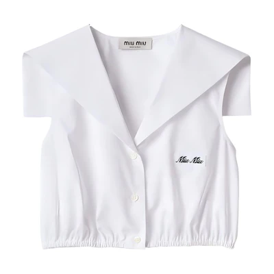 (Women) MIU MIU SS24 White Sleeveless Shirt with Logo Pattern Design. MT1961-10RG-F0009-S-OOO
