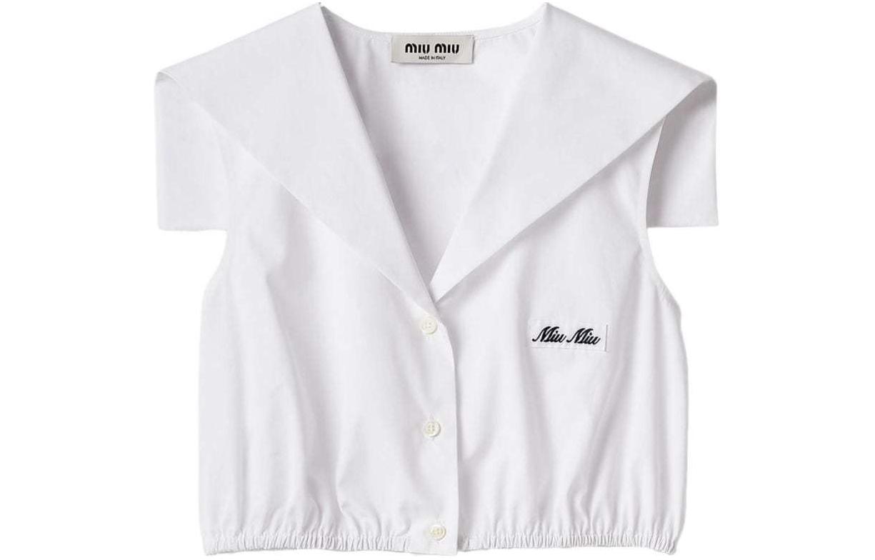 Order (W) MIU MIU SS24 ホワイト ロゴパターン デザイン ノースリーブシャツ MT1961-10RG-F0009-S-OOO