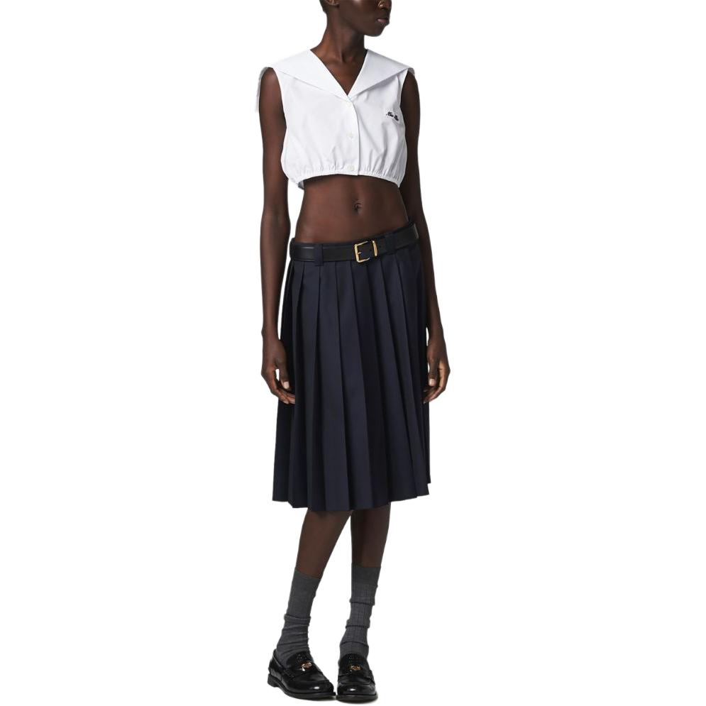 Lookbook (W) MIU MIU SS24 ホワイト ロゴパターン デザイン ノースリーブシャツ MT1961-10RG-F0009-S-OOO