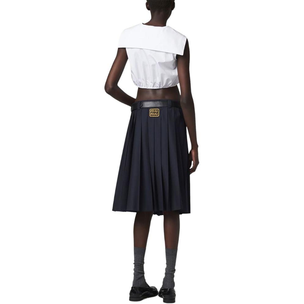 Shop (W) MIU MIU SS24 ホワイト ロゴパターン デザイン ノースリーブシャツ MT1961-10RG-F0009-S-OOO