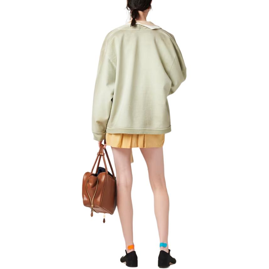 Shop (Women) MIU MIU SS24 Agave Green Knit Cardigan with Logo for Women. MJL010-14RU-F0E1D-S-OOO