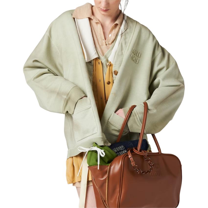 Purchase (Women) MIU MIU SS24 Agave Green Knit Cardigan with Logo for Women. MJL010-14RU-F0E1D-S-OOO