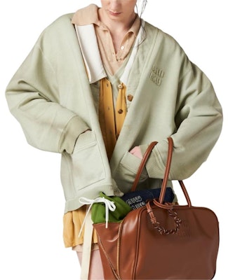 (Women) MIU MIU SS24 Agave Green Knit Cardigan with Logo for Women. MJL010-14RU-F0E1D-S-OOO Purchase (Women) MIU MIU SS24 Agave Green Knit Cardigan with Logo for Women. MJL010-14RU-F0E1D-S-OOO