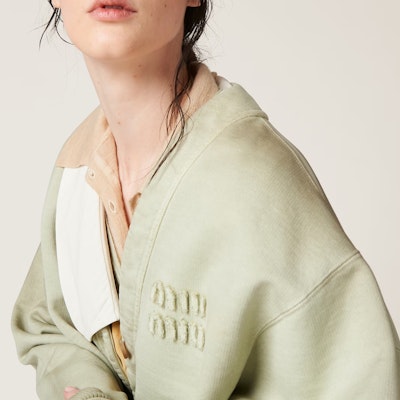 (Women) MIU MIU SS24 Agave Green Knit Cardigan with Logo for Women. MJL010-14RU-F0E1D-S-OOO Details for (Women) MIU MIU SS24 Agave Green Knit Cardigan with Logo for Women. MJL010-14RU-F0E1D-S-OOO