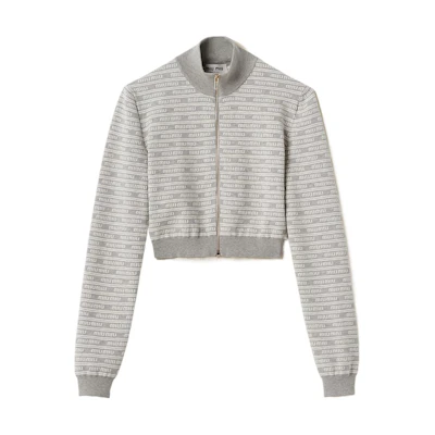 (Women) MIU MIU SS24 All-Over Logo Zip-Up Short Jacket for Women - Gray. MMF869-14M5-F0OA3-S-OOO
