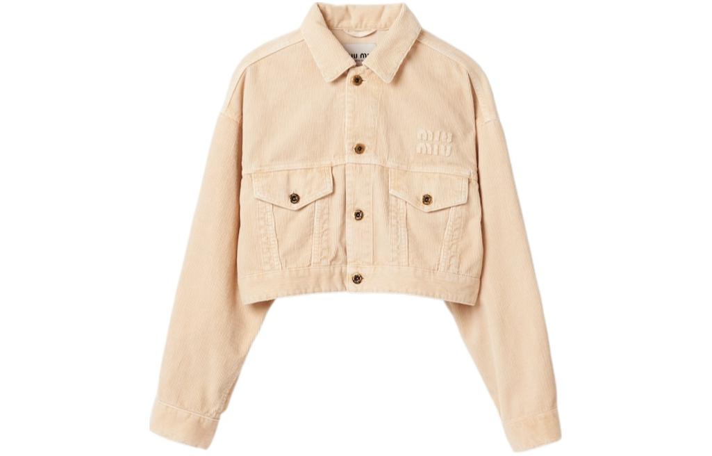 (Women) MIU MIU SS24 Beige  Cropped Long Sleeve Letter Button-Up Jacket ML1027-131J-F0627-S-OOO