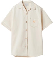 (Women) MIU MIU SS24 Beige Short-Sleeve Logo Embroidered Button-Up Dress . GWA211-13WH-F0018-S-OOO (Women) MIU MIU SS24 Beige Short-Sleeve Logo Embroidered Button-Up Dress . GWA211-13WH-F0018-S-OOO