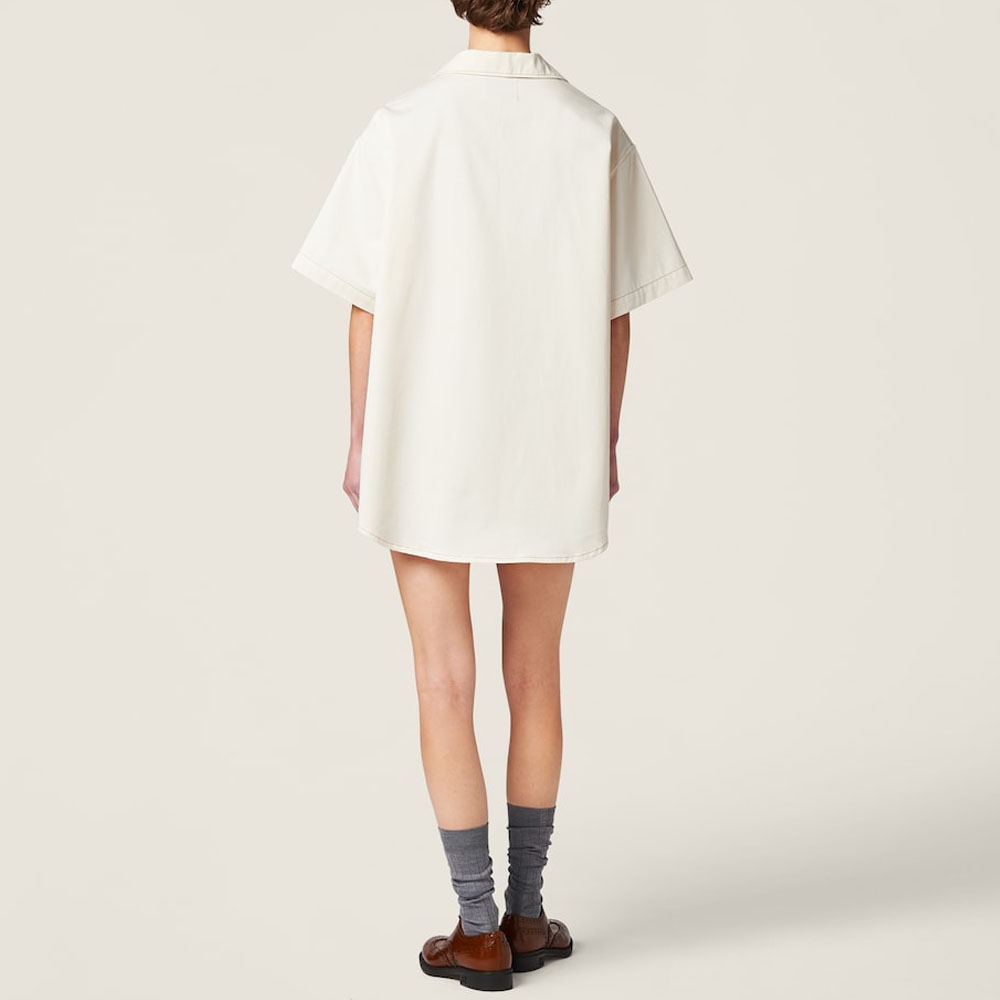Shop (W) MIU MIU SS24 米色短袖刺绣Logo纽扣连衣裙 GWA211-13WH-F0018-S-OOO
