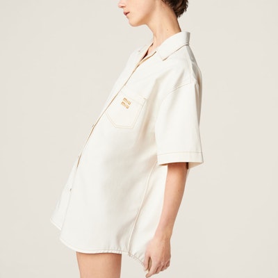 (W) MIU MIU SS24 米色短袖刺绣Logo纽扣连衣裙 GWA211-13WH-F0018-S-OOO Purchase (W) MIU MIU SS24 米色短袖刺绣Logo纽扣连衣裙 GWA211-13WH-F0018-S-OOO