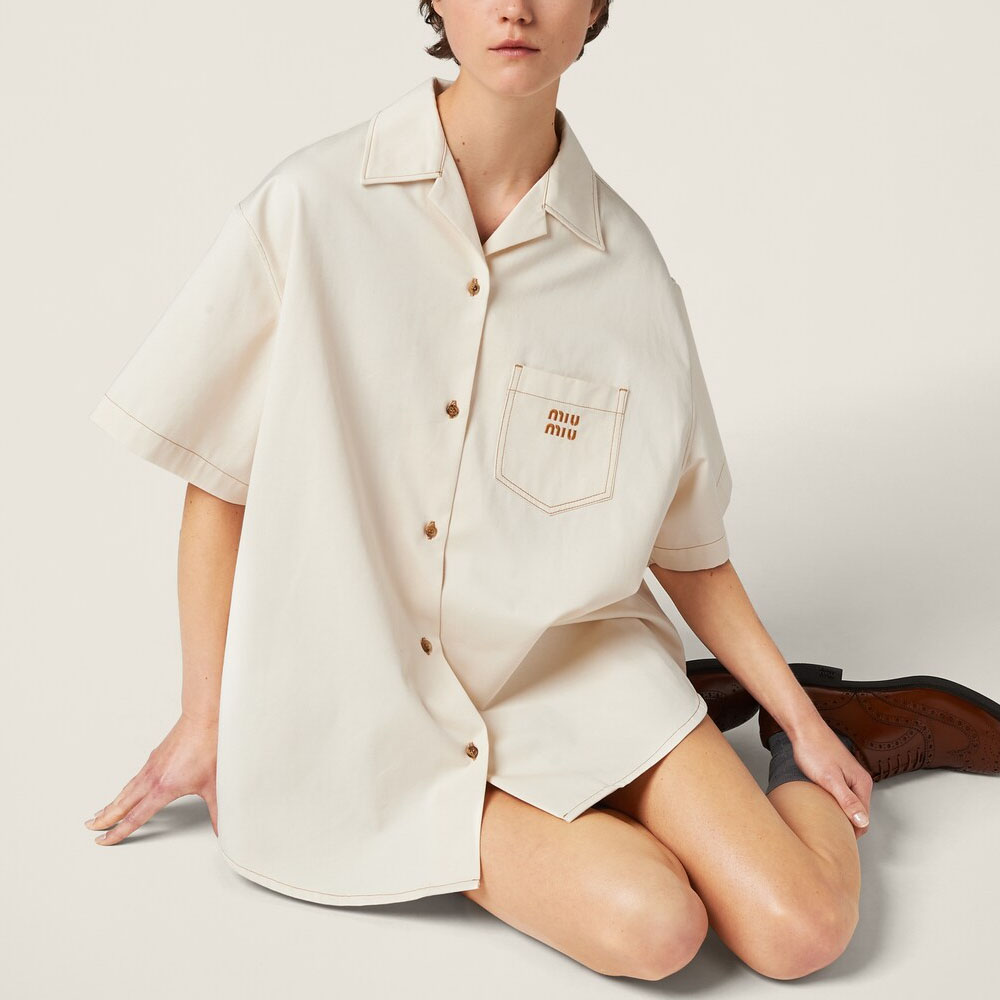 Details for (W) MIU MIU SS24 米色短袖刺绣Logo纽扣连衣裙 GWA211-13WH-F0018-S-OOO