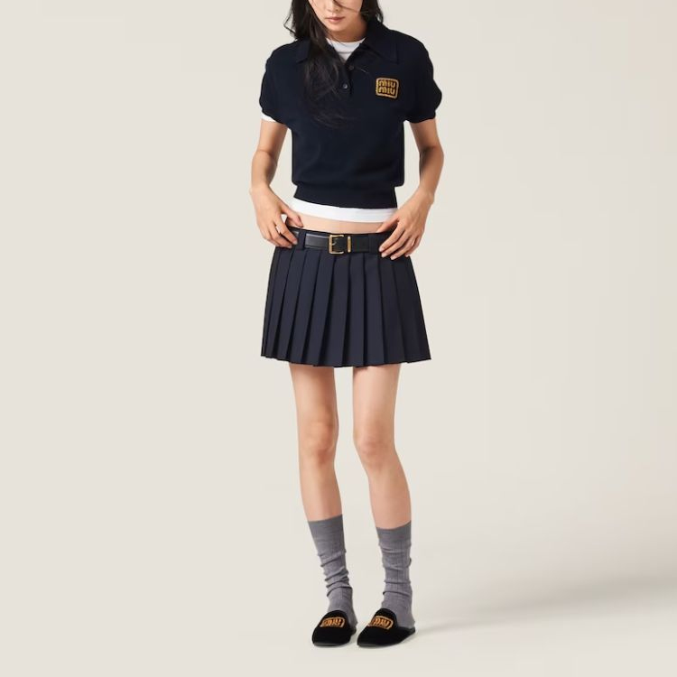 (Women) MIU MIU SS24 Blue Pleated Mini Skirt with Monogram Print for Women. MG2040-11AD-F0008-S-232 圖 3