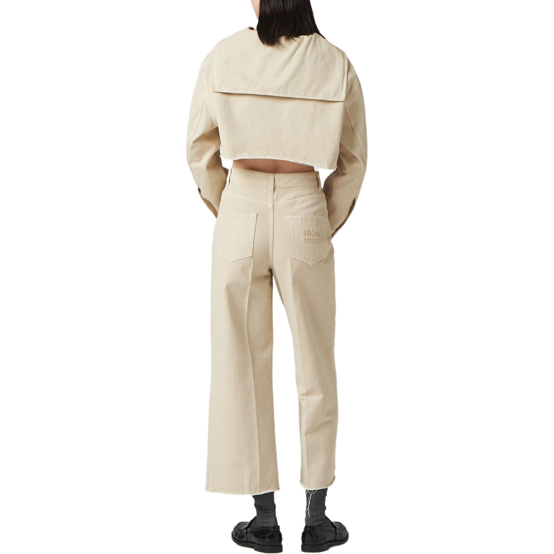 Shop (W) MIU MIU SS24 Seluar Kasual Putih Kapur Bertali Logo & Mid-Rise untuk Wanita. MP1651-1350-F0K74-S-231