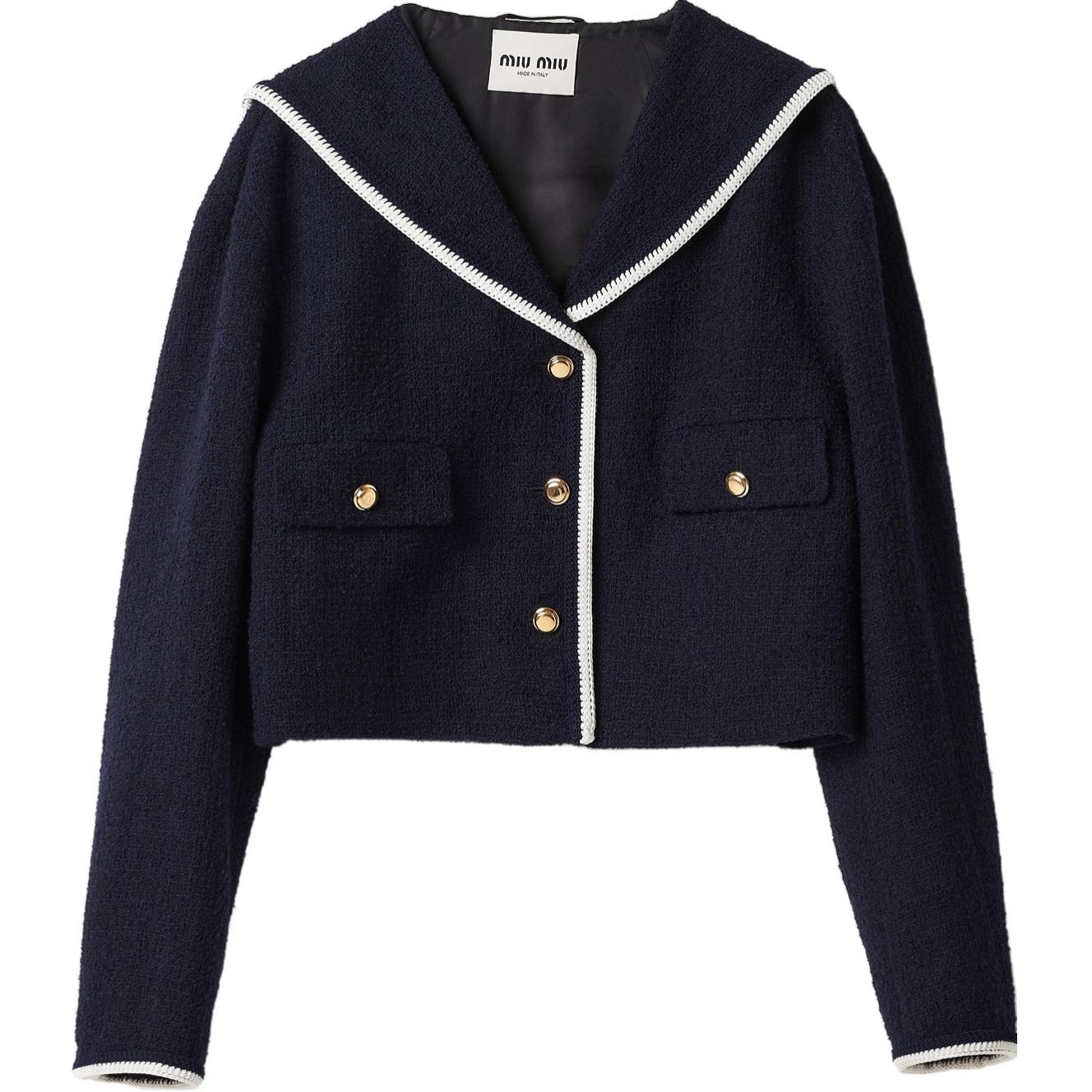 (Women) MIU MIU SS24 Contrast Embroidered Logo Button-Up Jacket Women’s Blue MH1825-13RL-F0008-S-231