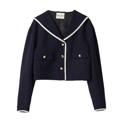 (Women) MIU MIU SS24 Contrast Embroidered Logo Button-Up Jacket Women’s Blue MH1825-13RL-F0008-S-231