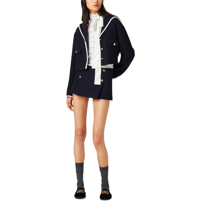 Lookbook (W) MIU MIU SS24 對比刺繡logo釦子外套 女款 藍色 MH1825-13RL-F0008-S-231