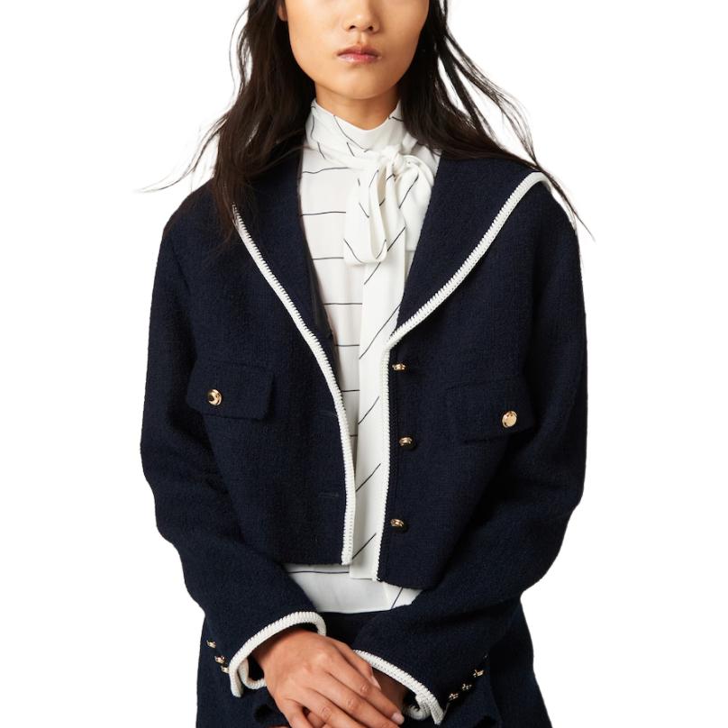 Shop (W) MIU MIU SS24 對比刺繡logo釦子外套 女款 藍色 MH1825-13RL-F0008-S-231