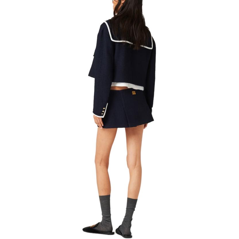 Purchase (W) MIU MIU SS24 對比刺繡logo釦子外套 女款 藍色 MH1825-13RL-F0008-S-231