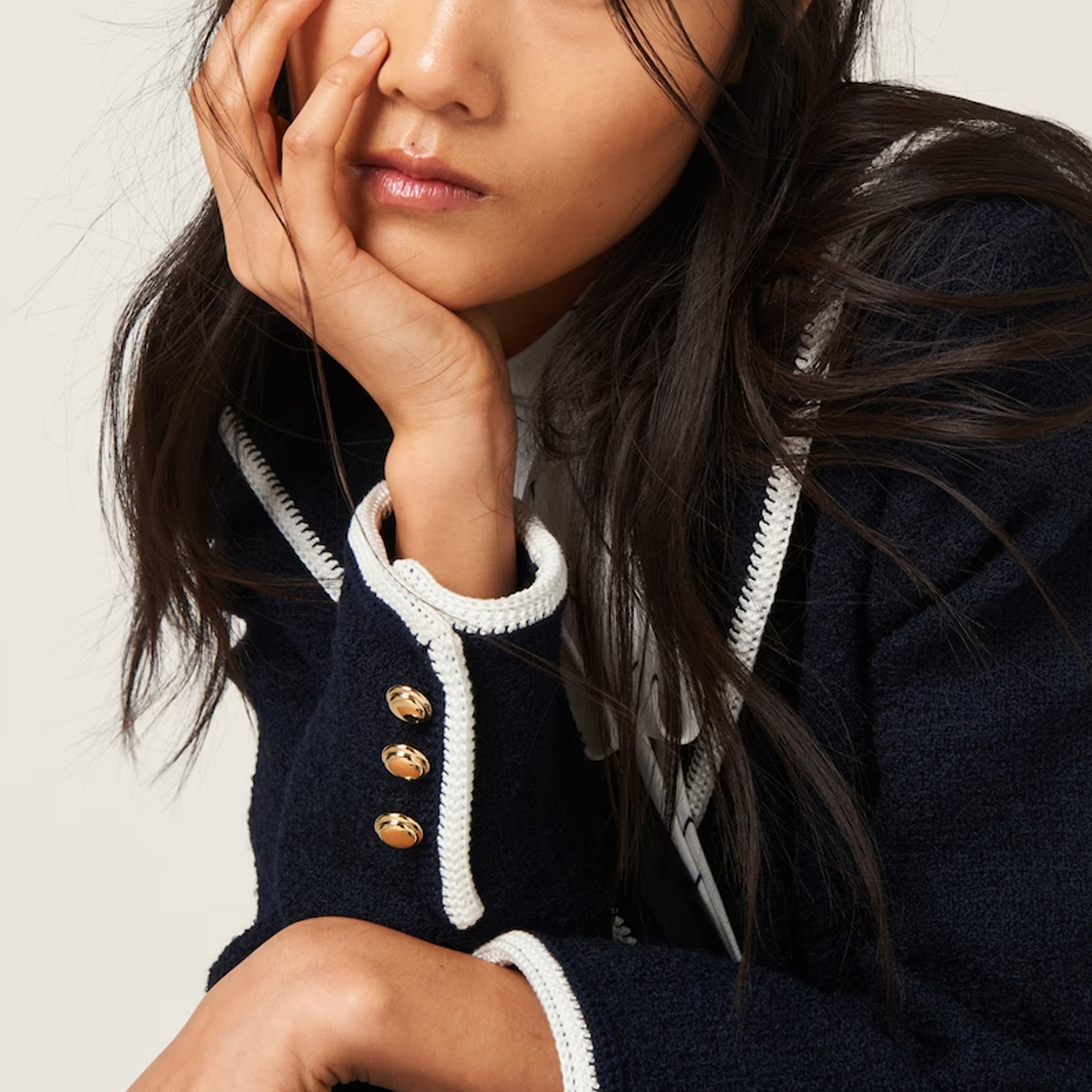 Details for (W) MIU MIU SS24 對比刺繡logo釦子外套 女款 藍色 MH1825-13RL-F0008-S-231