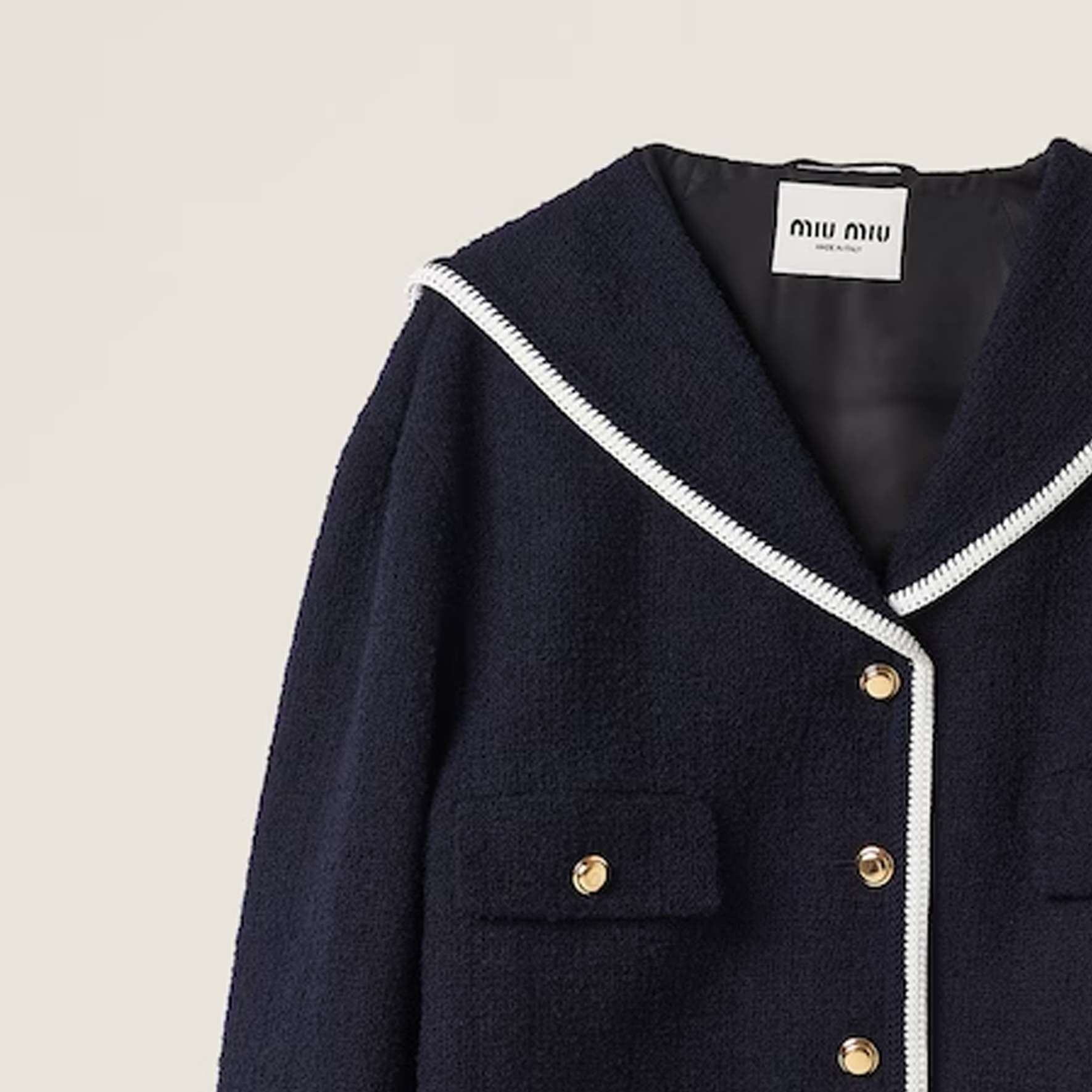 Cheap (W) MIU MIU SS24 對比刺繡logo釦子外套 女款 藍色 MH1825-13RL-F0008-S-231