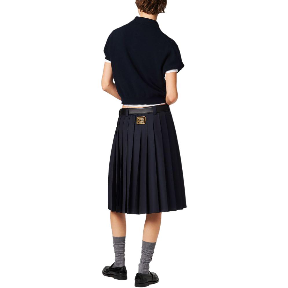 Shop (W) MIU MIU SS24 Kemeja Polo Lengan Pendek Logo Kontras Wanita Biru Navy. MML896-14M3-F0008-S-OOO