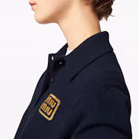 Sizing (W) MIU MIU SS24 對比標誌短袖POLO衫 女士海軍藍上衣 MML896-14M3-F0008-S-OOO