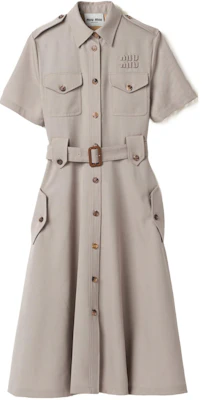 (W) MIU MIU SS24 灰色刺绣短袖纽扣中长连衣裙 女款 MF5233-108N-F0065-S-OOO Buy (W) MIU MIU SS24 灰色刺绣短袖纽扣中长连衣裙 女款 MF5233-108N-F0065-S-OOO